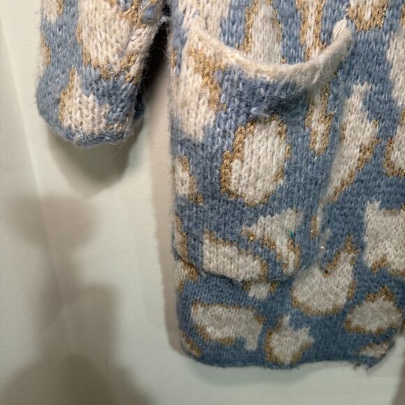 Davi & Dani Leopard‎ Open Front Long Sleeve Cardigan Pockets Shimmer Womens M - Picture 3 of 7
